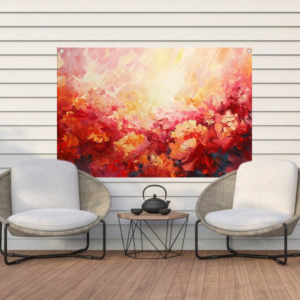 Kleurrijk abstract bloemenveld in warme tinten tuinposter