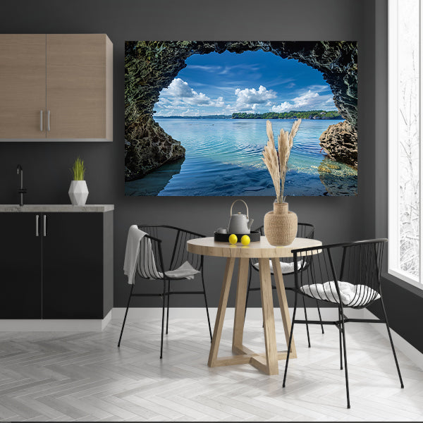 Zeezicht vanuit een grot met turquoise water acrylglas