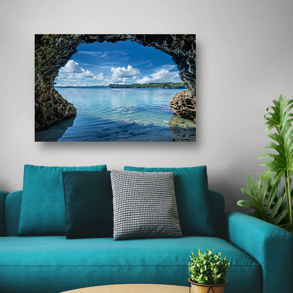 Zeezicht vanuit een grot met turquoise water acrylglas
