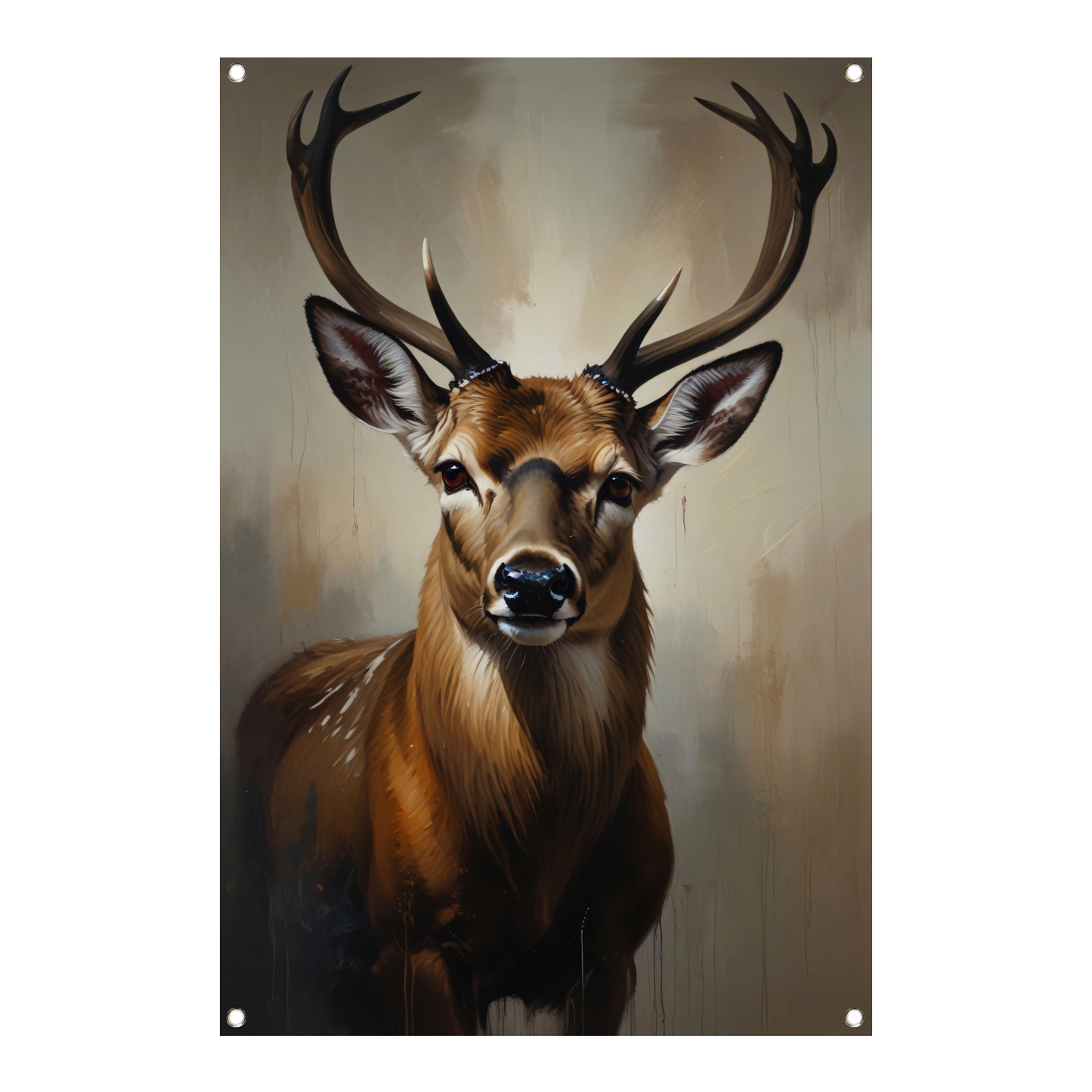 Majestueus hert met imposant gewei in olie tuinposter