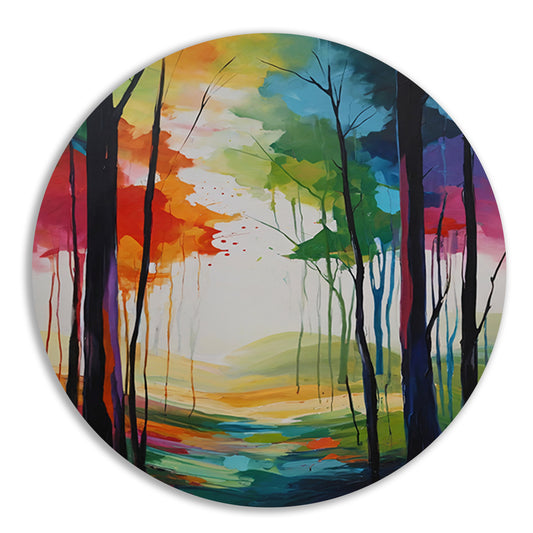 Abstracte Kleurrijke Boslandschap Impressie aluminium muurcirkel