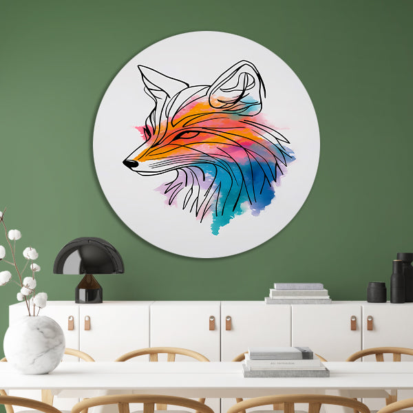 Moderne Lijnkunst Illustratie van een Vos aluminium muurcirkel