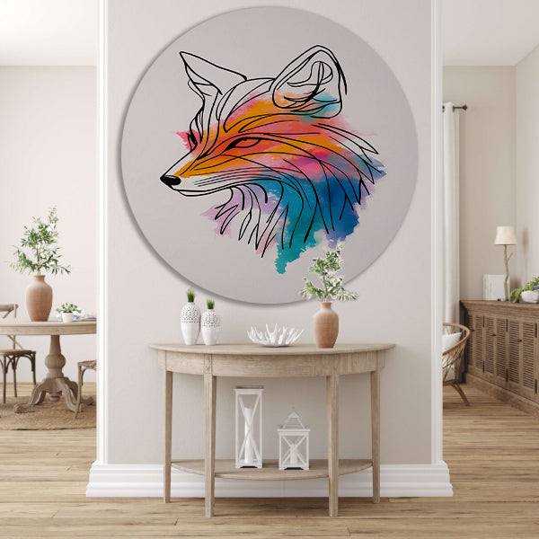 Moderne Lijnkunst Illustratie van een Vos aluminium muurcirkel