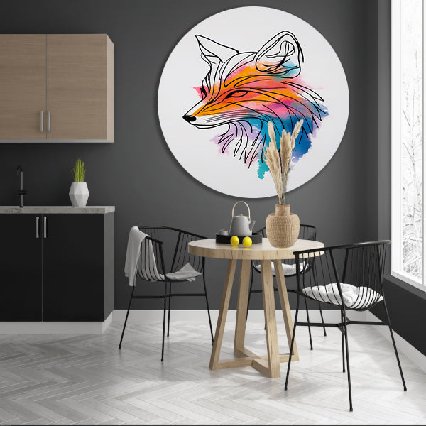 Moderne Lijnkunst Illustratie van een Vos aluminium muurcirkel