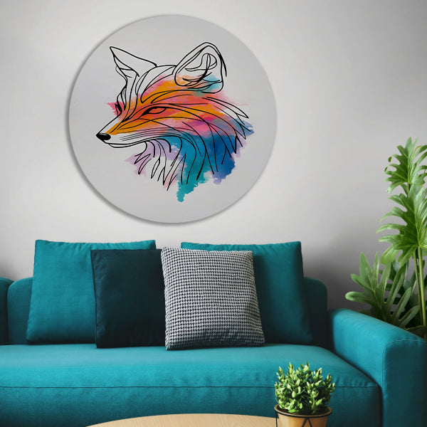 Moderne Lijnkunst Illustratie van een Vos aluminium muurcirkel