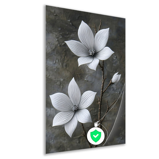Elegante witte bloemen op subtiele grijze achtergrond poster