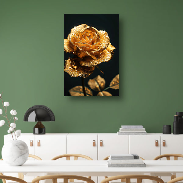 Prachtige gouden roos met reflecterende waterdruppels poster
