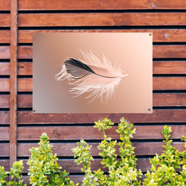 Minimalistische veer in zachte tonen tuinposter