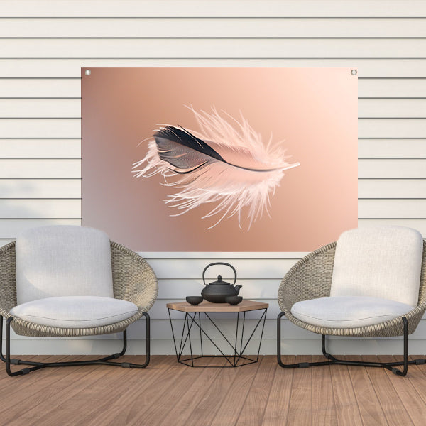 Minimalistische veer in zachte tonen tuinposter
