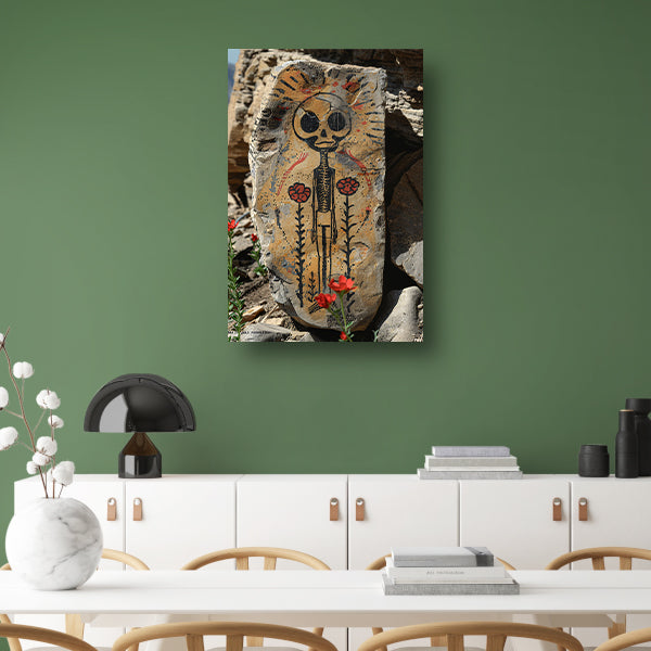 Skelet met Rode Bloemen canvas