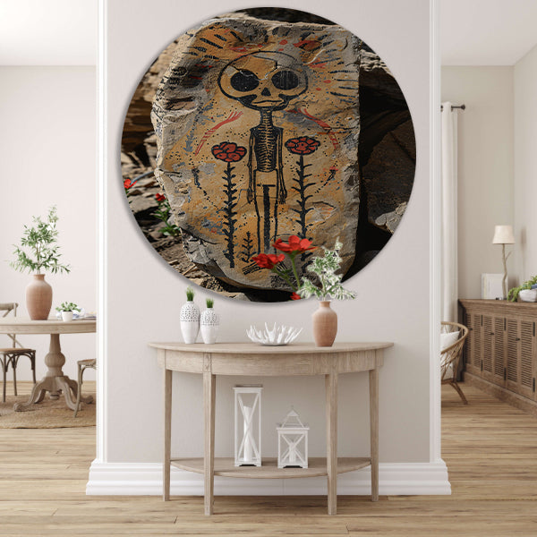 Skelet met Rode Bloemen aluminium muurcirkel