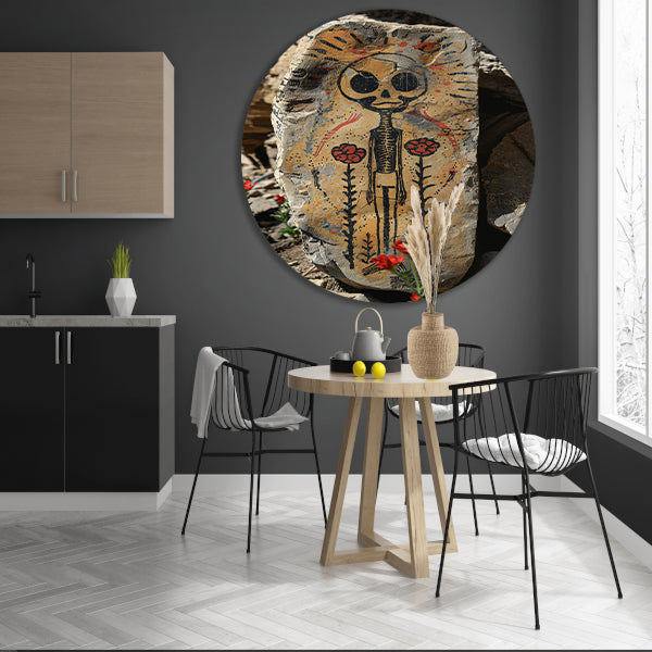 Skelet met Rode Bloemen aluminium muurcirkel