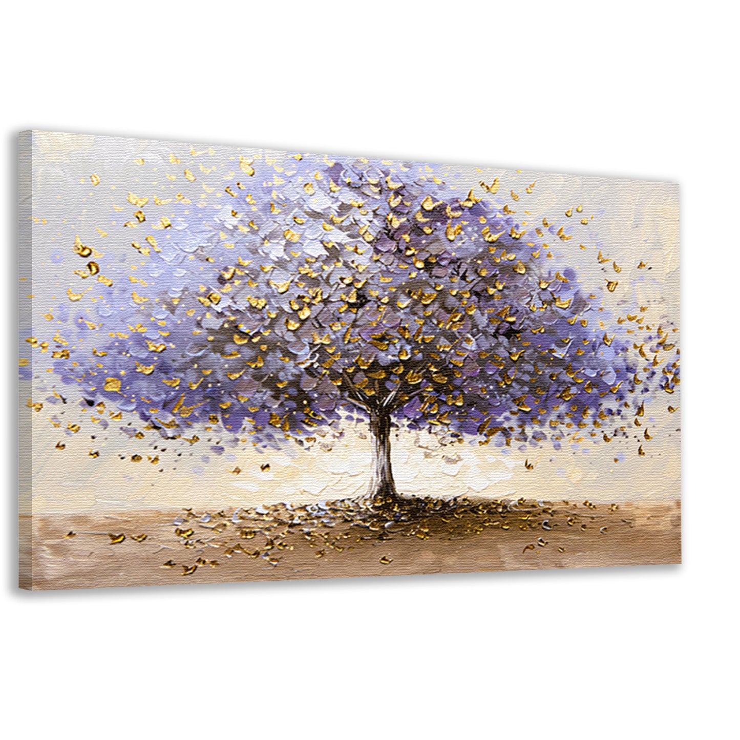 Abstracte boom met paarse en gouden bladeren canvas