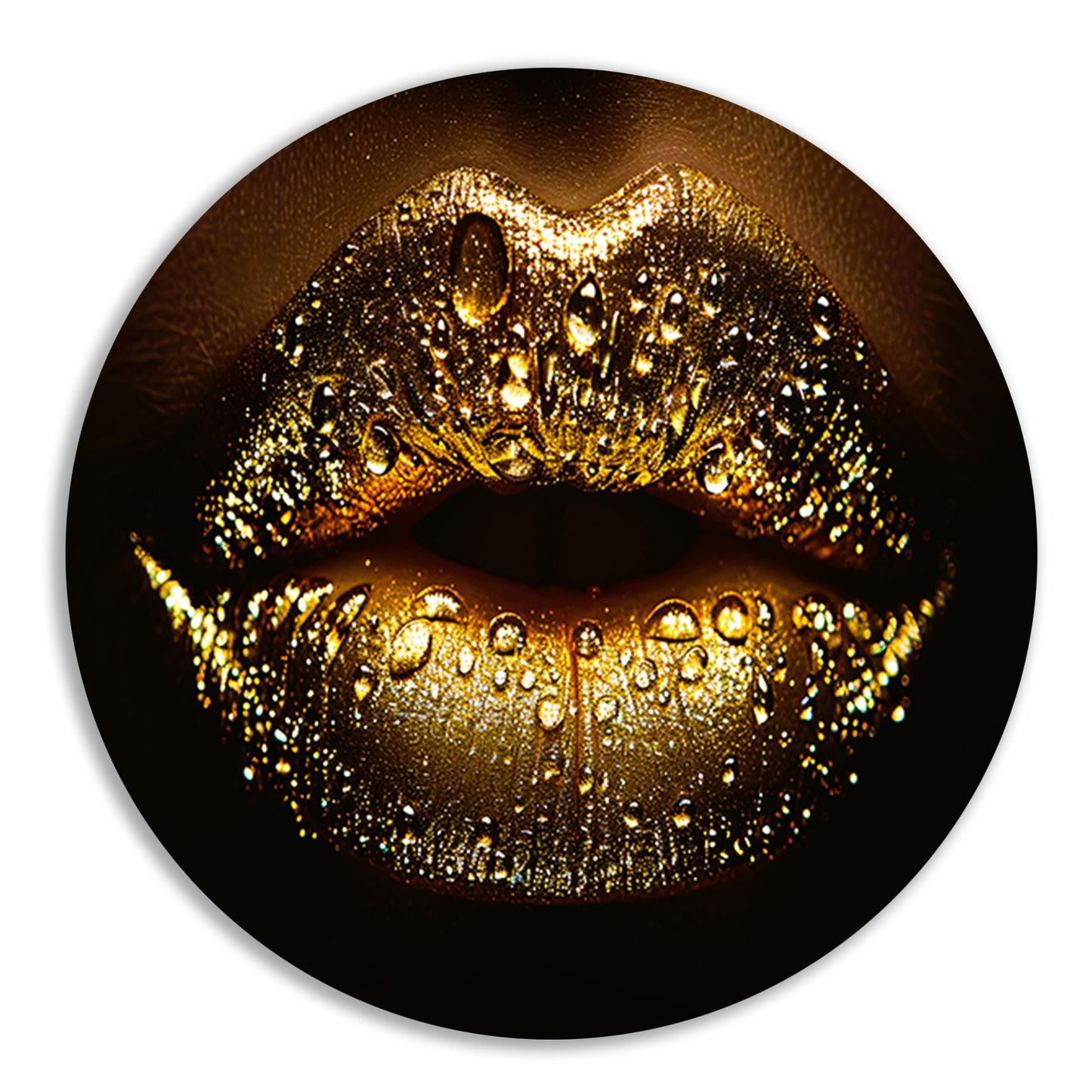 Gouden Glitters en Druppels op Donkere Lippen aluminium muurcirkel