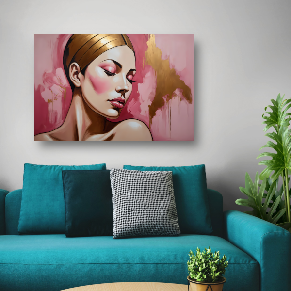 Dame met gesloten ogen in gouden gloed acrylglas