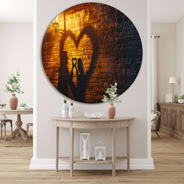 Romantische schaduwkunst onder straatlantaarn aluminium muurcirkel