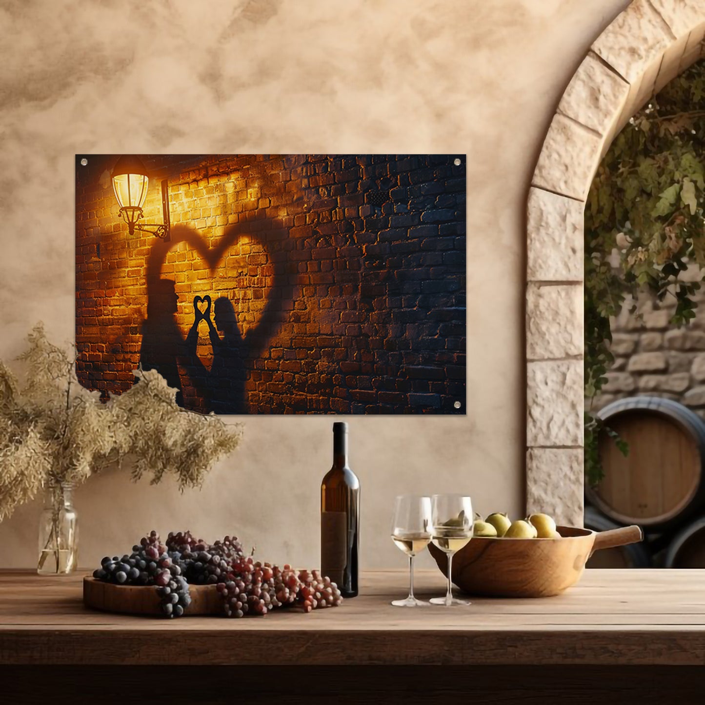 Romantische schaduwkunst onder straatlantaarn tuinposter