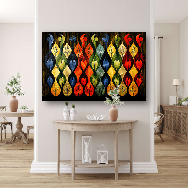 Kleurrijke abstracte bomen in verschillende stijlen canvas met baklijst