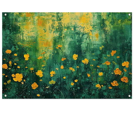 Kleurrijk bloemenveld in popart stijl tuinposter