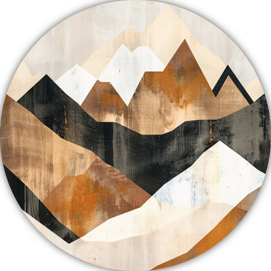 Abstracte Geometrische Bergen in Monochroom aluminium muurcirkel