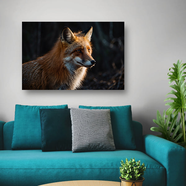 Prachtige vos in het donkere bos canvas