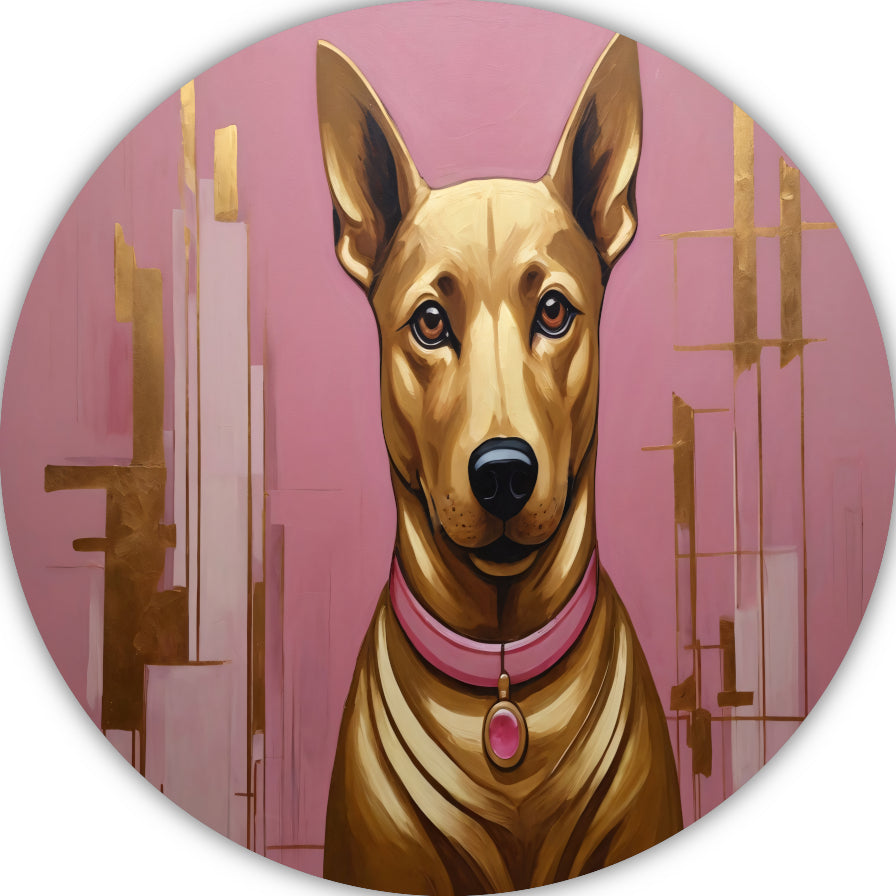 Elegante Hond in Roze en Goud aluminium muurcirkel