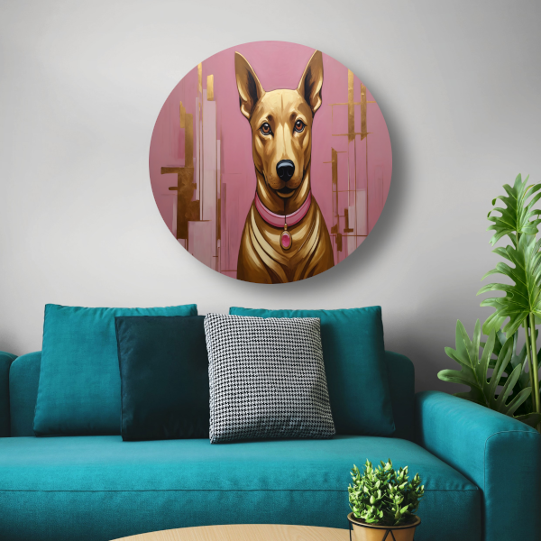 Elegante Hond in Roze en Goud aluminium muurcirkel