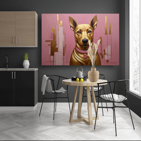 Elegante Hond in Roze en Goud canvas met baklijst