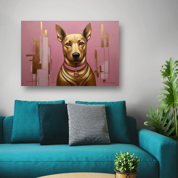 Elegante Hond in Roze en Goud canvas met baklijst