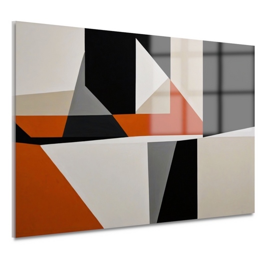 Abstract geometrisch spel van oranje en zwart acrylglas