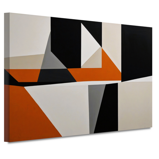 Abstract geometrisch spel van oranje en zwart canvas