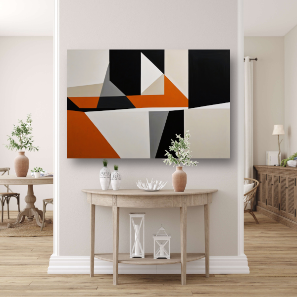 Abstract geometrisch spel van oranje en zwart poster