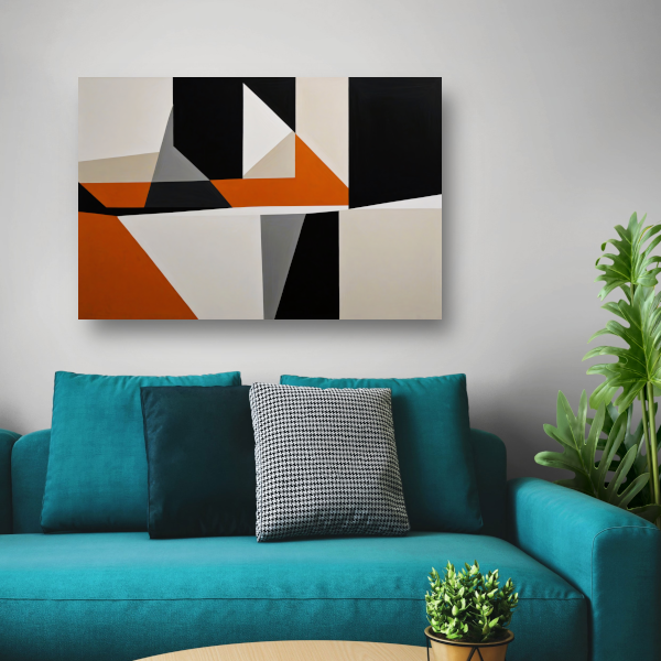Abstract geometrisch spel van oranje en zwart poster