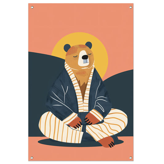 Mediterende Beer in Pyjama tuinposter