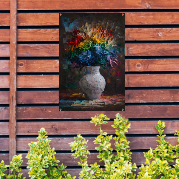 Explosie van Kleur in Vaas tuinposter