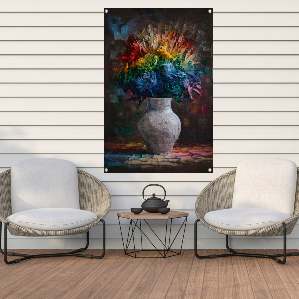 Explosie van Kleur in Vaas tuinposter
