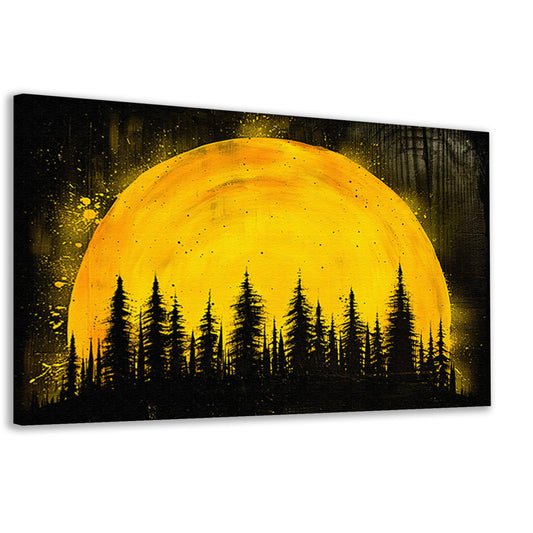 Silhouet van bomen met gele achtergrond canvas