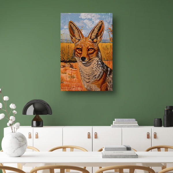 Schilderij van een vos in het veld poster