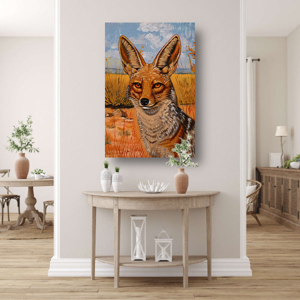 Schilderij van een vos in het veld poster