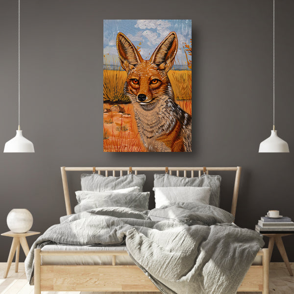 Schilderij van een vos in het veld poster