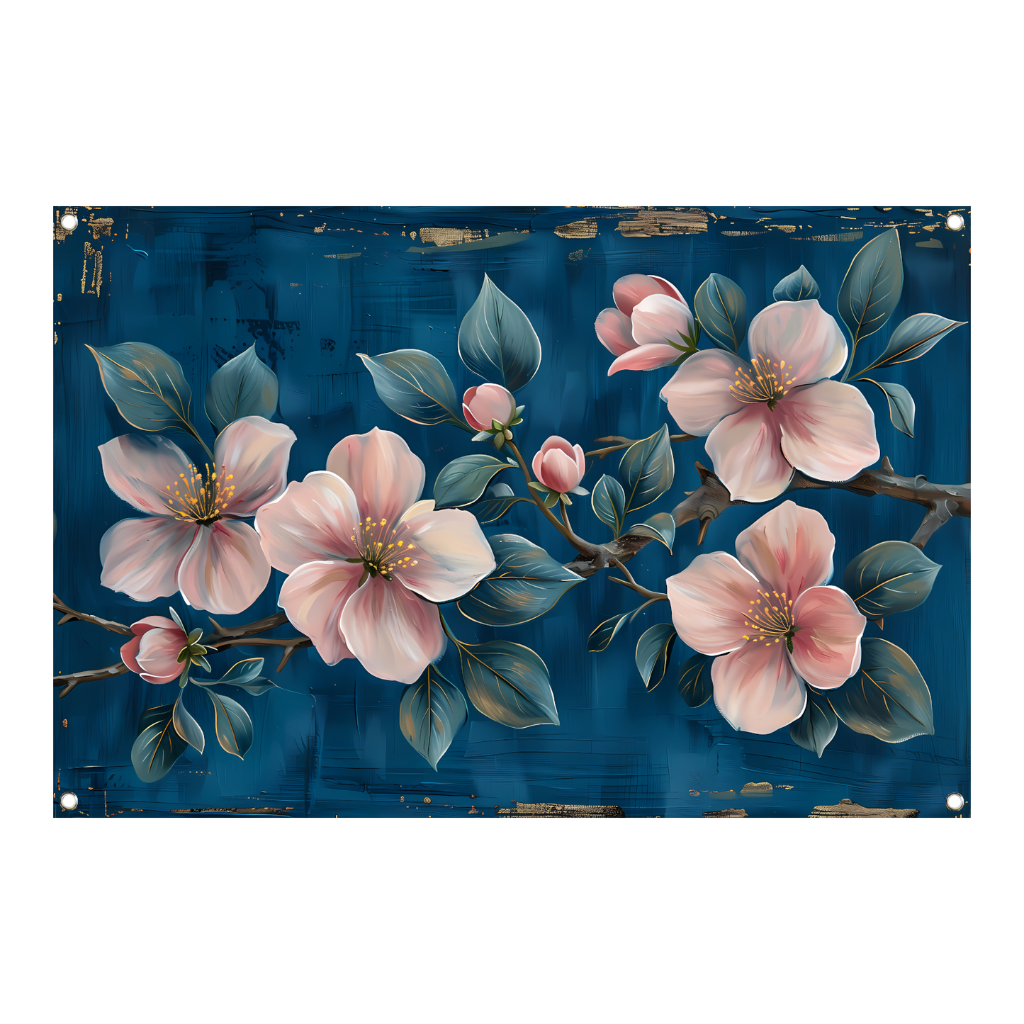 Prachtige bloemen op blauwe achtergrond tuinposter