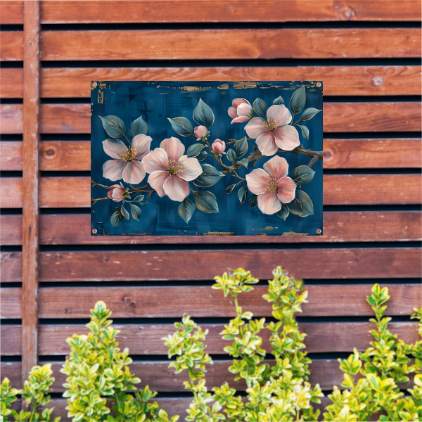 Prachtige bloemen op blauwe achtergrond tuinposter