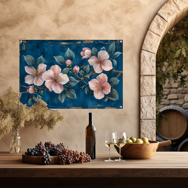 Prachtige bloemen op blauwe achtergrond tuinposter
