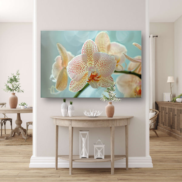 Close-up van een bloeiende orchidee acrylglas