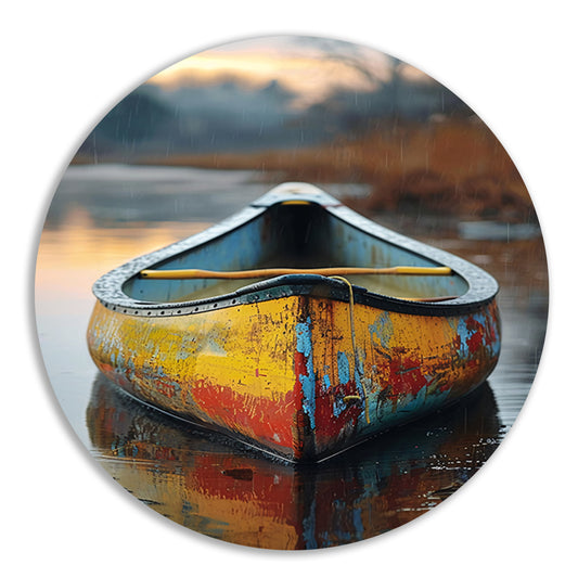 Kleurrijk kano in rustig water forex muurcirkel