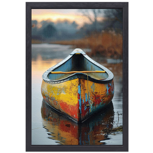 Kleurrijk kano in rustig water canvas met baklijst