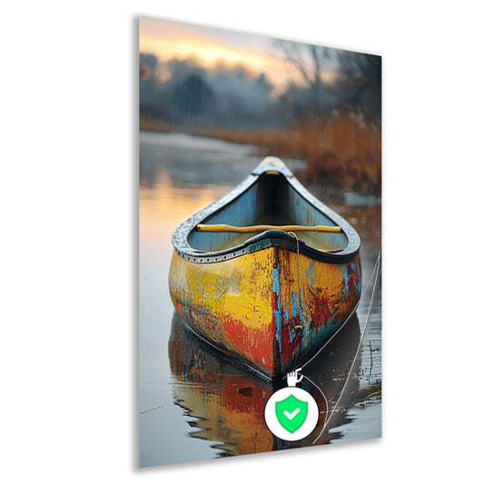 Kleurrijk kano in rustig water poster