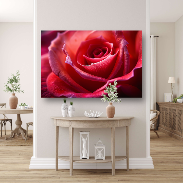 Elegante rode roos in volle bloei close-up poster