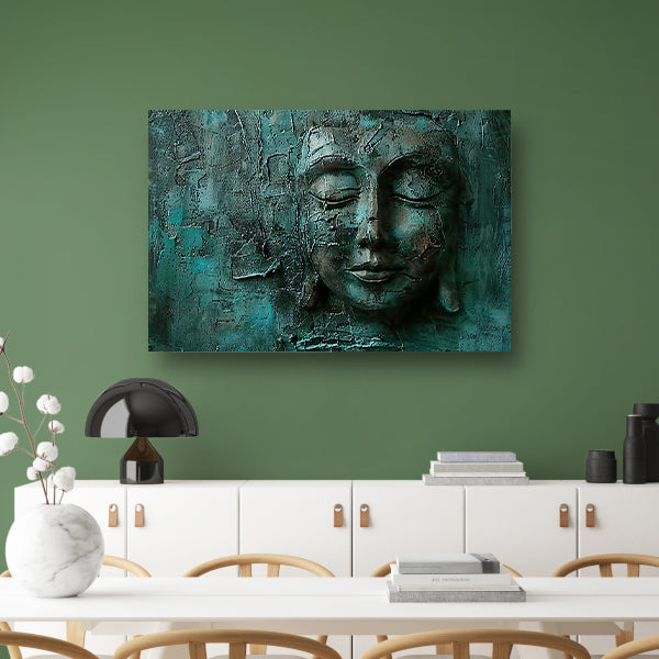 Abstract boeddha schilderij met rijke textuur acrylglas