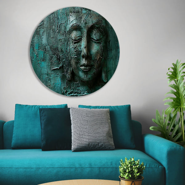 Abstract boeddha schilderij met rijke textuur forex muurcirkel